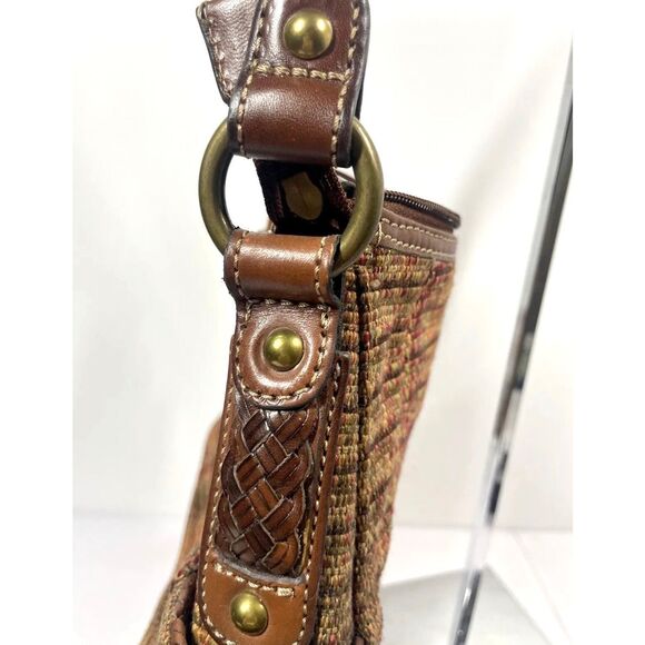 Fossil Ombre Shoulder Bag Orange Brown Red Fabric & Leather Handbag Small - Picture 3 of 6